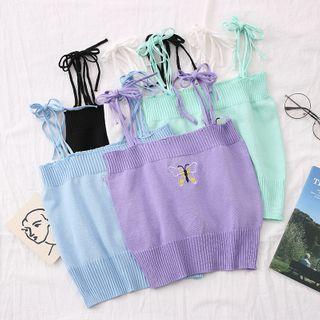 Butterfly-embroidered Sleeveless Crop Top