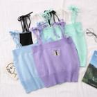 Butterfly-embroidered Sleeveless Crop Top