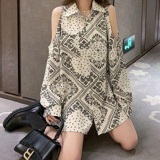 Cold-shoulder Paisley Print Blouse