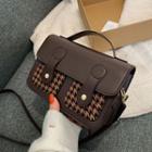 Hounstooth Panel Faux Leather Crossbody Bag