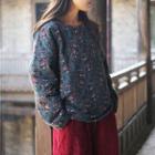 Floral Padded Long-sleeve Top Floral - Dark Green - One Size