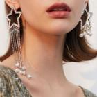 Non-matching Alloy Star Fringed Earring 1 Pair - As Shown In Figure - One Size