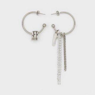 Faux Pearl Alloy Asymmetrical Open Hoop Earring 1 Pair - Silver - One Size