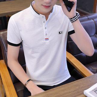 Short-sleeve Contrast Trim Placket T-shirt