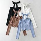 Long-sleeve Halter Button-up Top