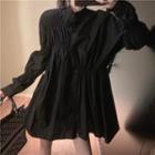 Puff-sleeve Ruffle Asymmetric Plain Shirt