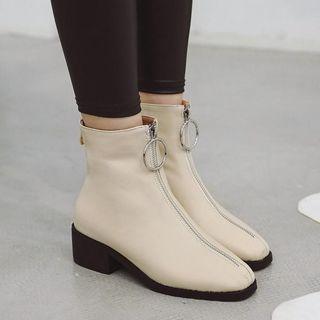 Zip Detail Block Heel Short Boots