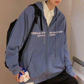 Lettering Print Hooded Oversized Jacket