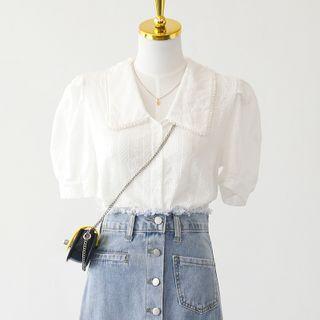 Plain Lace Button-up Oversize Blouse