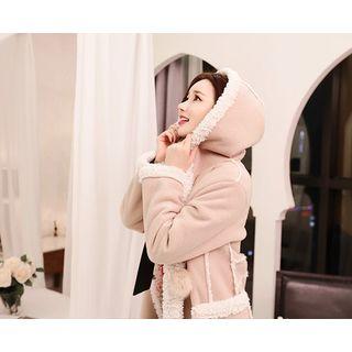 Hooded Pompom Fleece-lined Coat