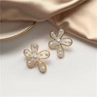 Faux Pearl Flower Earring 1 Pair - White Faux Pearl - Gold - One Size