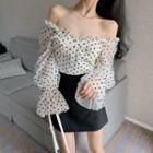 Dotted Bell-sleeve Mesh Blouse As Shown In Figure - One Size