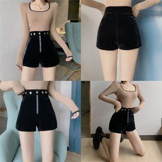 Zip-up Velvet Shorts