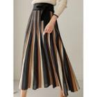Tie-waist Long Pleated Knit Skirt