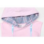 Cutout-shoulder Plaid Panel Hoodie Pink - One Size