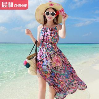 Floral Print Strap Linen Cotton Dress