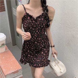 Floral Frill Trim Chiffon Pinafore Dress