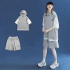 Set: Mock Two-piece Short-sleeve Hoodie + Shorts