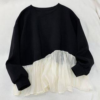 Sheer Panel Sweatshirt Black - One Size
