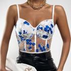 Floral Print Mesh Panel Camisole Top