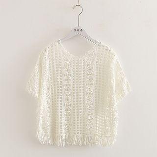 Floral Knit Top White - One Size