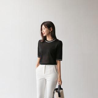 Contrast-trim Sheer Knit Top