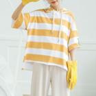 Set: Striped Elbow-sleeve T-shirt + Wide Leg Pants