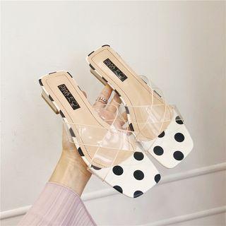 Dotted Cross Transparent Band Block Heel Slide Sandals