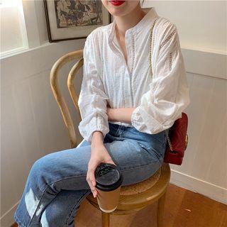 Long-sleeve Perforated Blouse As Shown In Figure - One Size