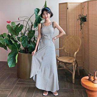 Set: Halter-neck Stripe Top + Maxi Wrap Skirt