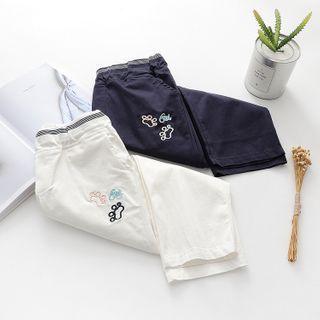 Paw Embroidered Wide-leg Pants