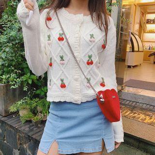 Cherry Knit Linen Twist Cardigan Milky White - One Size