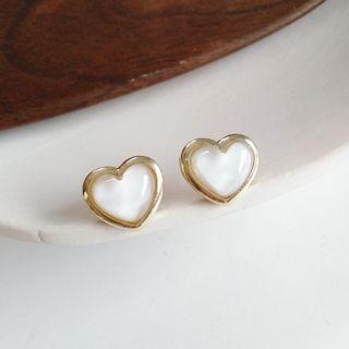 Resin Heart Earring 1 Pair - S925 Silver - As Shown In Figure - One Size