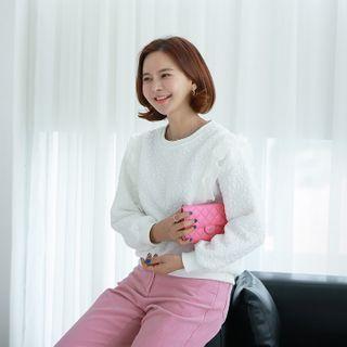 Faux-pearl Ruffled Embossed Sweatshirt