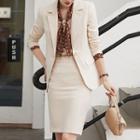 Plain Blazer / Pencil Skirt / Ribbon Tie-neck Blouse