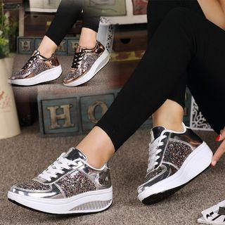 Platform Glitter Lace-up Sneakers