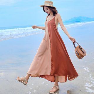 Two-tone Open-back Maxi Sundress
