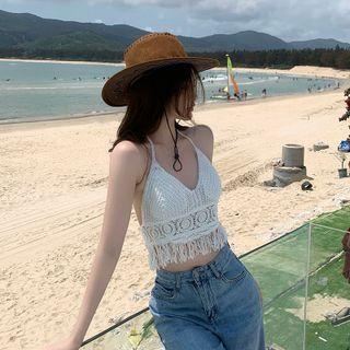 Halter-neck Fringed Cropped Camisole Top