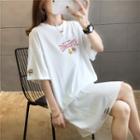 Ripped Elbow-sleeve Embroidered T-shirt Dress