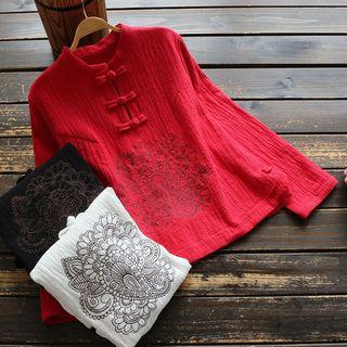 Frog-button Detail Long-sleeve Top