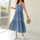 Square-neck Tiered Midi Pinafore Dress