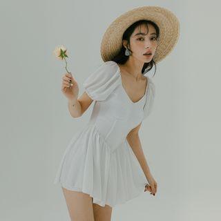 Short Sleeve Square Neck Swimdress