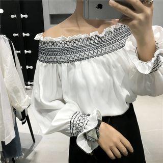 Frill Trim Off-shoulder Chiffon Top