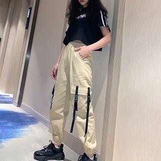 Cropped Harem Pants / Short-sleeve Lettering T-shirt / Set