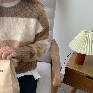 Drop-shoulder Color-block Sweater Camel - One Size