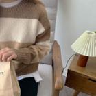 Drop-shoulder Color-block Sweater Camel - One Size