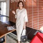 3/4-sleeve Textured Midi Dress