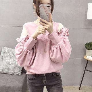 Mesh Paneled Ruffled Sweatshirt