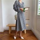 Wrap-front Tie-waist Checked Dress Black - One Size