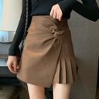 Twisted Asymmetric A-line Mini Pleated Skirt